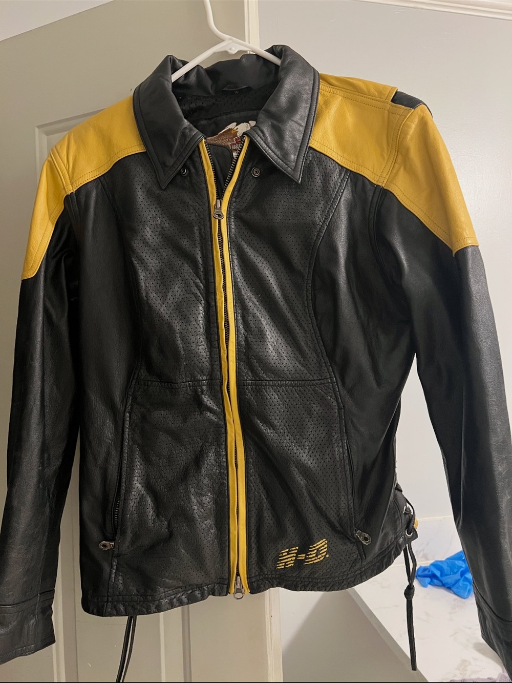 Harley-Davidson Black and Yellow Leather Bomber Jacket